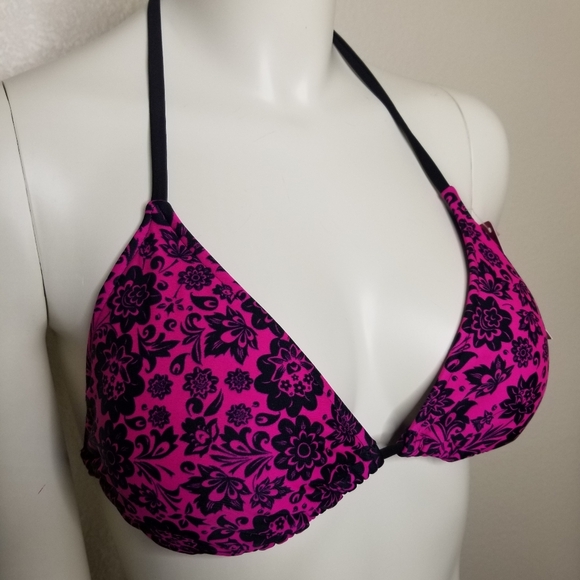 Xhilaration Womens Pink and Black Swimsuit Bikini Top Only Tag Size L - Picture 3 of 9